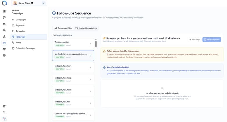 Follow-up sequence view