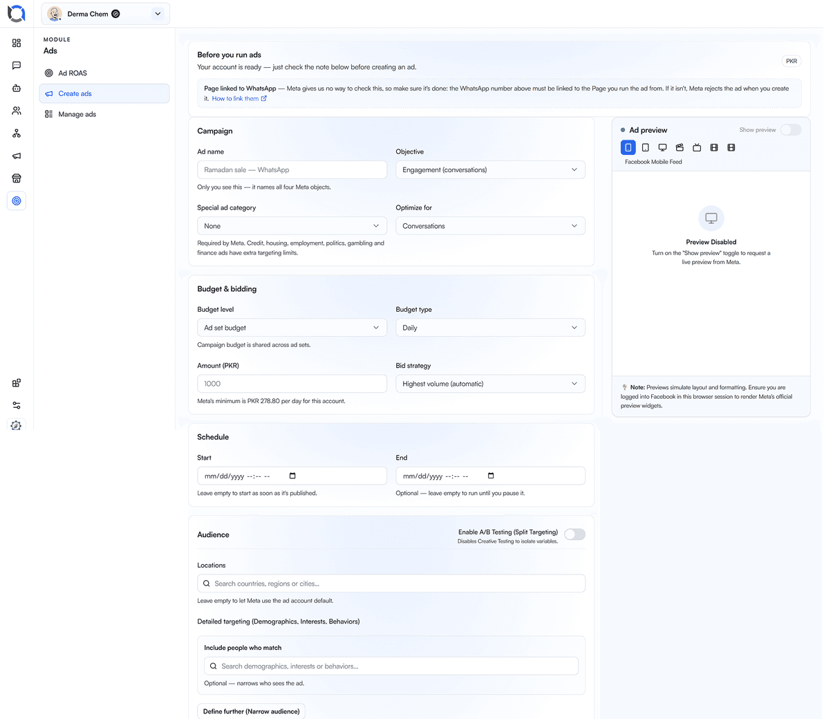 Create ads screen in Offlo