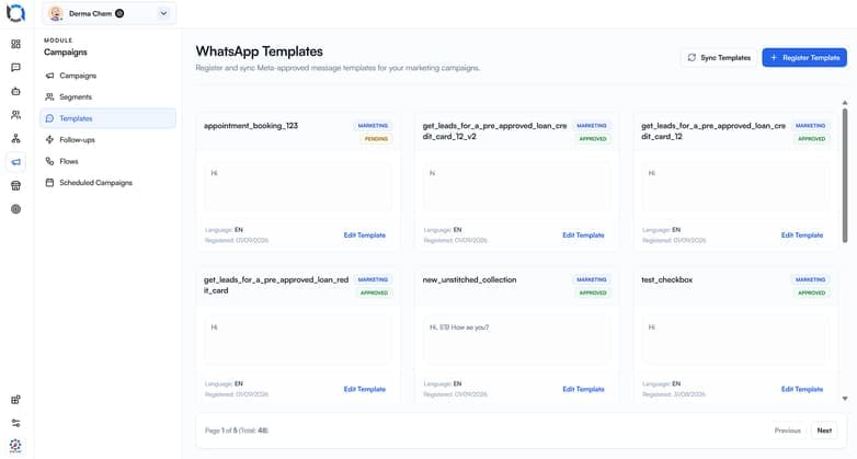 WhatsApp template picker