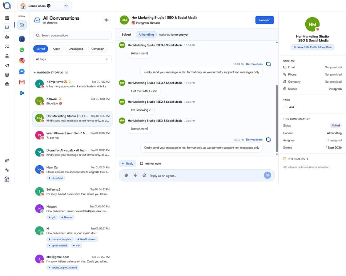 Document and fee support conversation in Offlo