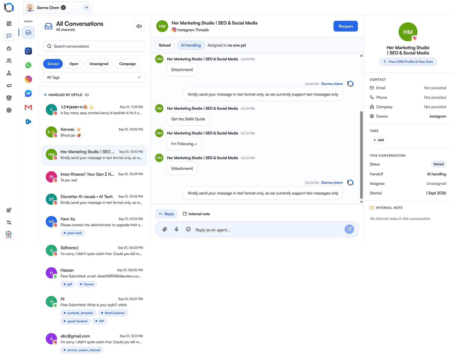 Travel support conversation with guest context in Offlo