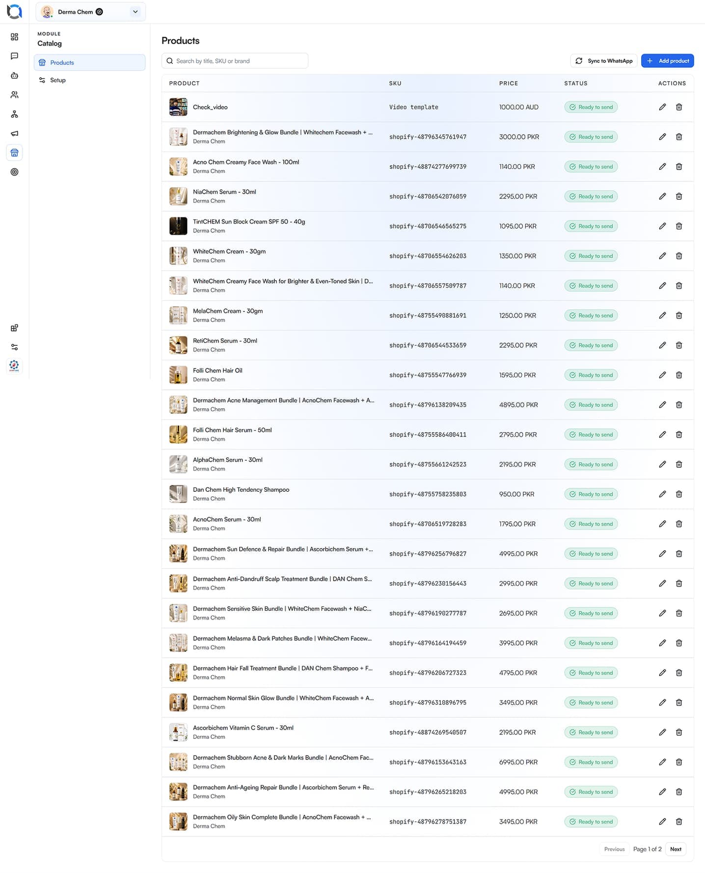 Product catalog synced from Shopify inside Offlo