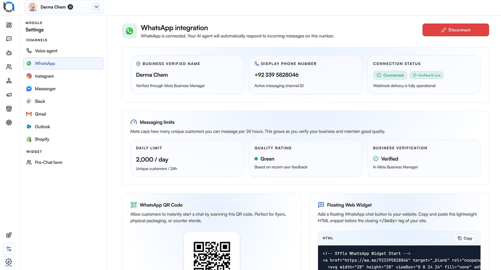 Offlo WhatsApp thread with interactive list and media components